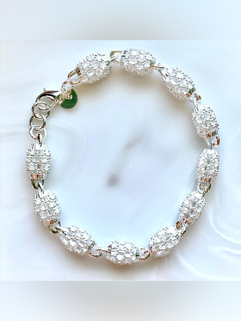 Silver Pavé Bead Link Bracelet - Silver